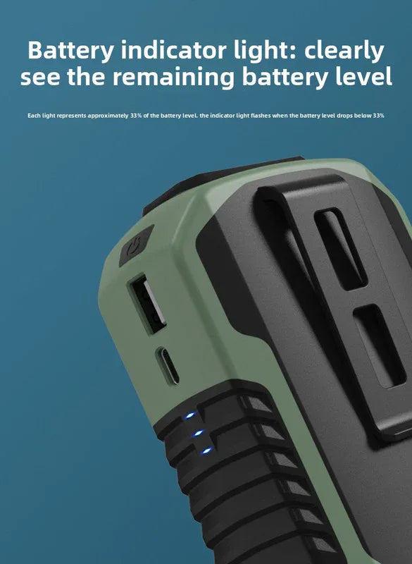 Portable Waist Clip Fan 6000mAh Rechargeable Personal Air Conditioner with Power Bank Function Heavy Duty Wearable Belt Fan for Tradies Camping and Outdoor Work Green - Mekamart Australia