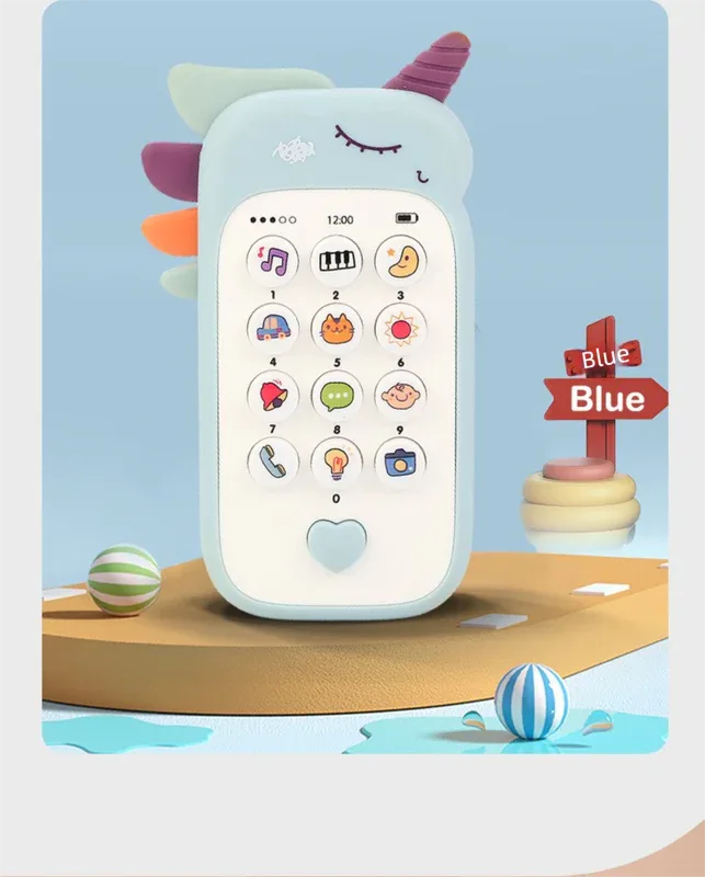 Unicorn Baby Toy Phone Music & Light Learning Mobile Teether for Toddlers Interactive English Educational Gift Blue - Mekamart Australia