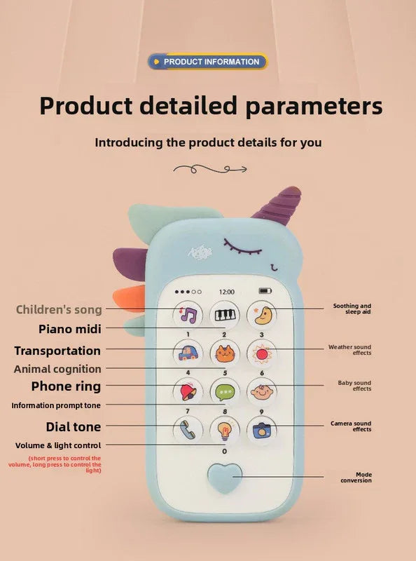 Unicorn Baby Toy Phone Music & Light Learning Mobile Teether for Toddlers Interactive English Educational Gift Blue - Mekamart Australia