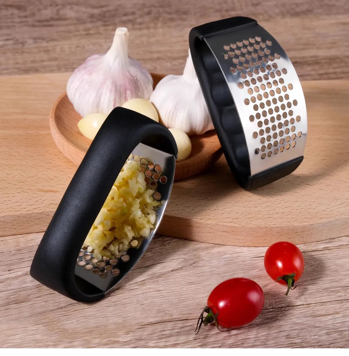 Black Stainless Steel Garlic Press Rocker Ergonomic Garlic Crusher and Ginger Mincer Professional Kitchen Tool - Mekamart Australia