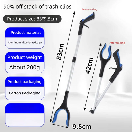 Blue and Black Handle Foldable Grabber Reacher Tool - 83cm Aluminium Litter Picker with Magnetic Tip - Lightweight Mobility Aid for Garden & Home Rubbish Cleanup - Mekamart Australia