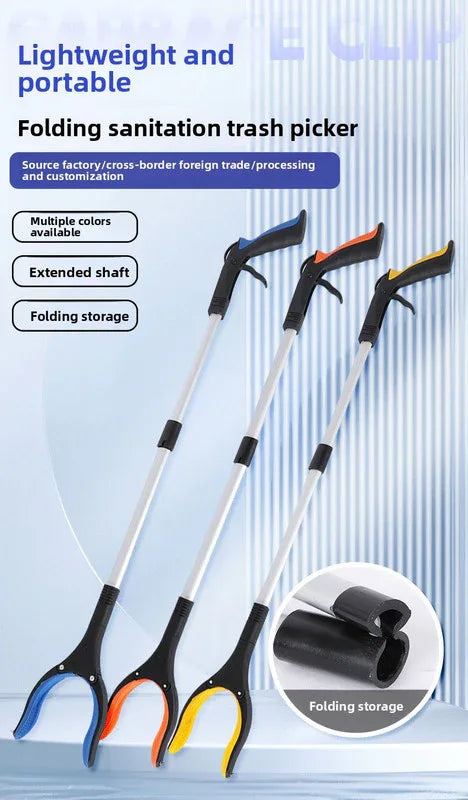 Blue and Black Handle Foldable Grabber Reacher Tool - 83cm Aluminium Litter Picker with Magnetic Tip - Lightweight Mobility Aid for Garden & Home Rubbish Cleanup - Mekamart Australia