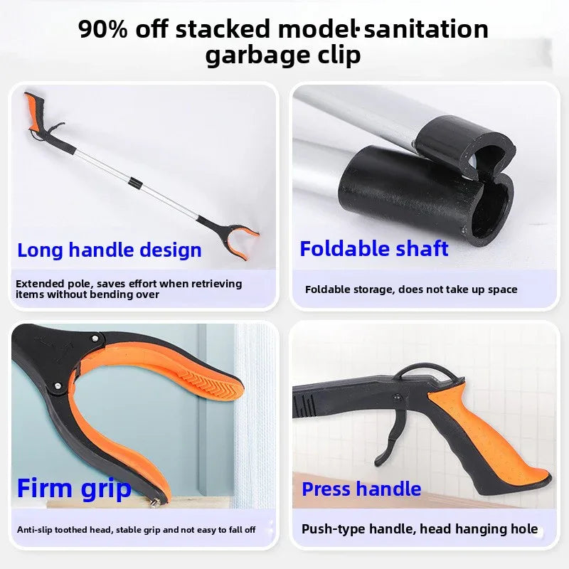 Blue and Black Handle Foldable Grabber Reacher Tool - 83cm Aluminium Litter Picker with Magnetic Tip - Lightweight Mobility Aid for Garden & Home Rubbish Cleanup - Mekamart Australia