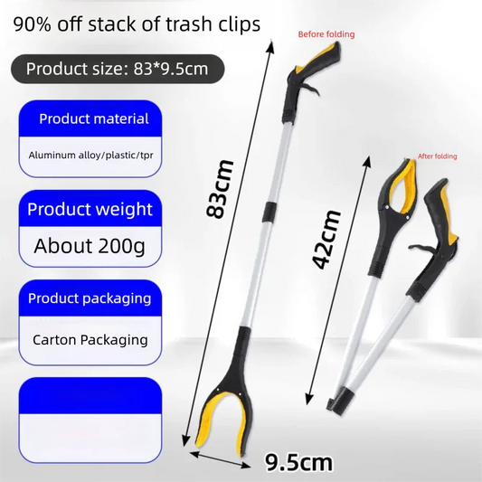 Yellow and Black Handle Foldable Grabber Reacher Tool - 83cm Aluminium Litter Picker with Magnetic Tip - Lightweight Mobility Aid for Garden & Home Rubbish Cleanup - Mekamart Australia