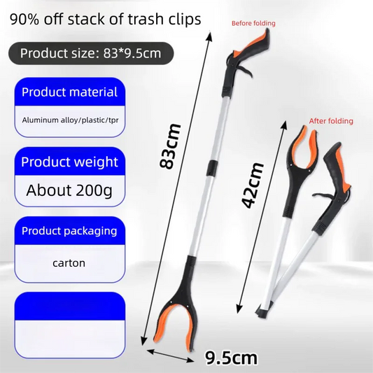 Orange and Black Handle Foldable Grabber Reacher Tool - 83cm Aluminium Litter Picker with Magnetic Tip - Lightweight Mobility Aid for Garden & Home Rubbish Cleanup - Mekamart Australia