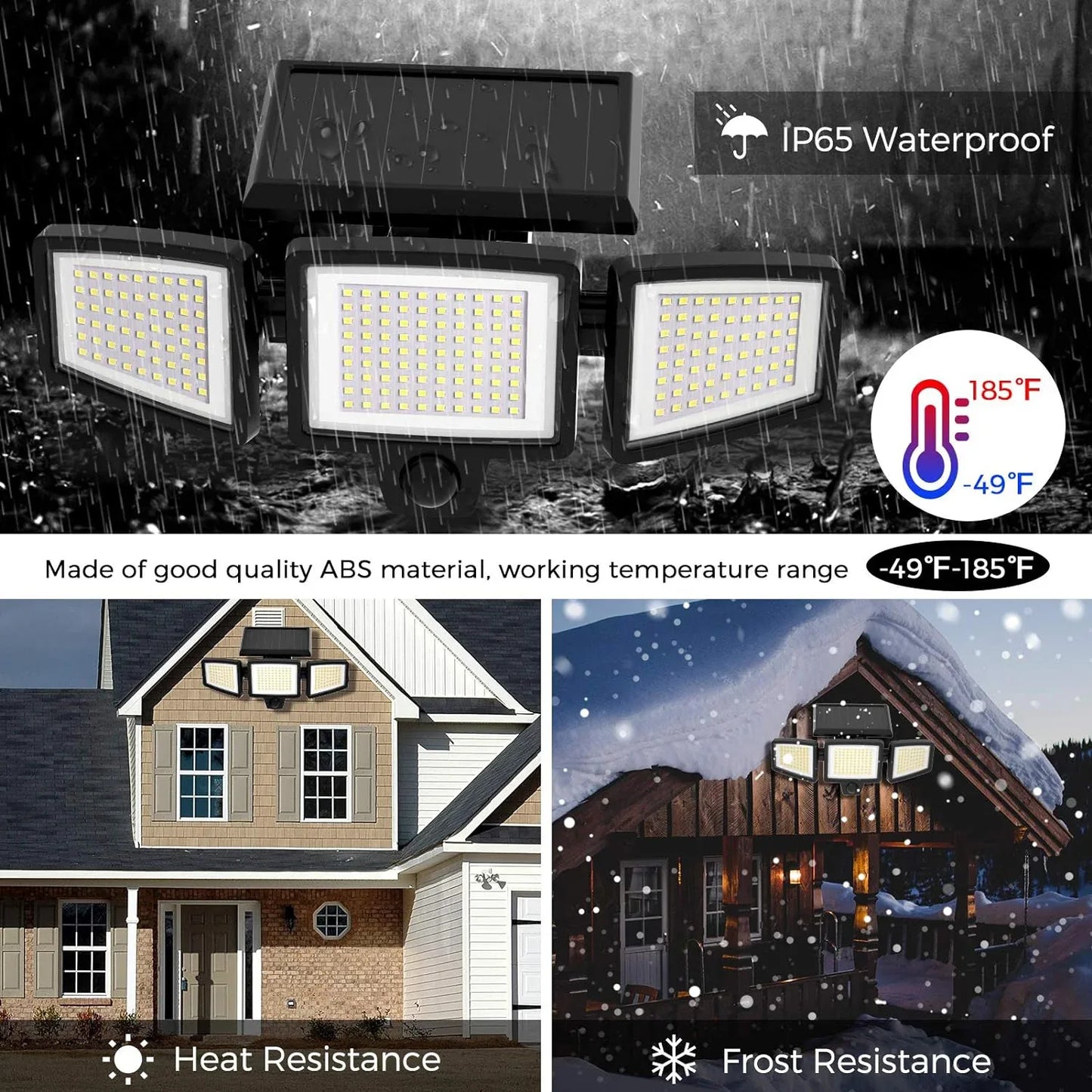Solar Outdoor Security Lights Motion Sensor 210 LED - 3 Adjustable Heads Flood Light with Remote Control IP65 Waterproof for Garden Garage & Yard - Mekamart Australia