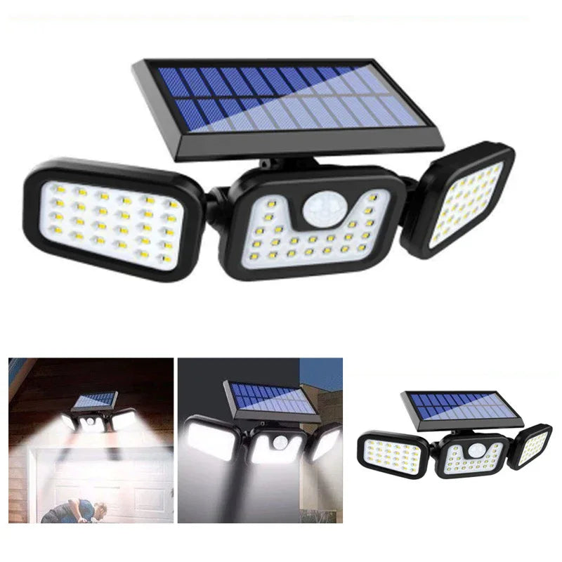 Solar Outdoor Security Lights Motion Sensor 74 LED - 3 Adjustable Heads Flood Light IP65 Waterproof for Garden Garage & Driveway - Mekamart Australia