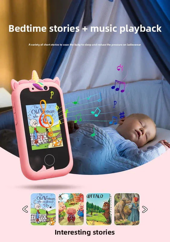 Kids Unicorn Smart Phone Toy with Dual Camera and IPS Touch Screen Educational Games MP3 Music Player 512MB Card Included Pink Silicone Case Ideal for Girls Gift - Mekamart Australia
