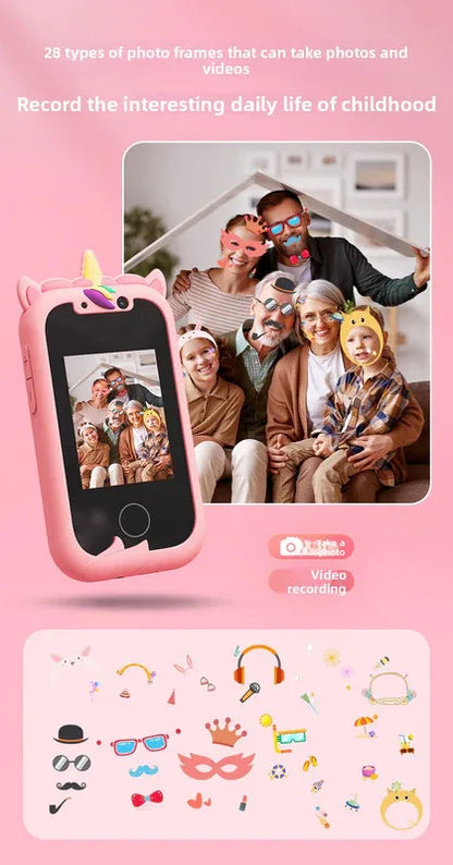 Kids Unicorn Smart Phone Toy with Dual Camera and IPS Touch Screen Educational Games MP3 Music Player 512MB Card Included Pink Silicone Case Ideal for Girls Gift - Mekamart Australia