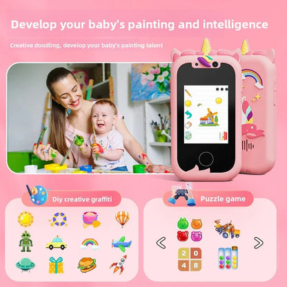 Kids Smart Phone Toy with Dual Camera and IPS Touch Screen Blue Dinosaur Silicone Case Educational Games MP3 Music Player 512MB Card Included Ideal Gift for Boys - Mekamart Australia