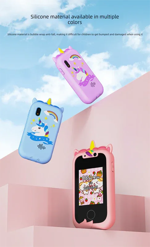 Kids Smart Phone Toy with Dual Camera and IPS Touch Screen Green Dinosaur Silicone Case Educational Games MP3 Music Player 512MB Card Included Ideal Gift for Boys - Mekamart Australia