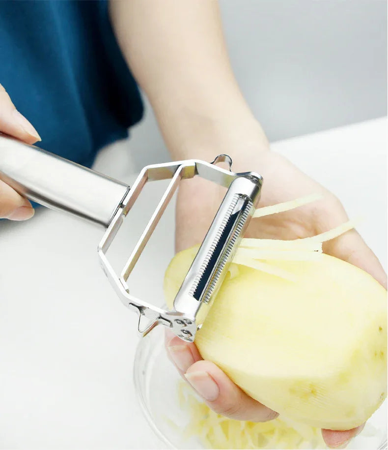 Premium Stainless Steel Dual Peeler & Julienne Cutter - 2-in-1 Vegetable Slicer with Swivel Blade - Heavy Duty Multi-Function Kitchen Tool for Potatoes, Carrots & Fruit - Mekamart Australia