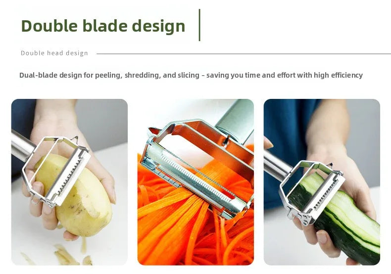 Premium Stainless Steel Dual Peeler & Julienne Cutter - 2-in-1 Vegetable Slicer with Swivel Blade - Heavy Duty Multi-Function Kitchen Tool for Potatoes, Carrots & Fruit - Mekamart Australia