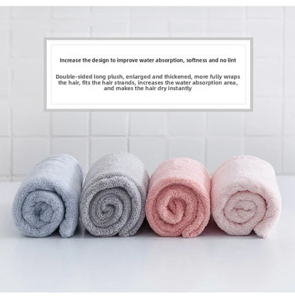 Soft Microfibre Hair Drying Towel Wrap - Super Absorbent Coral Fleece Turban with Secure Button - Quick Dry Bath Head Cap for Wet Hair & Spa - Light gray - Mekamart Australia