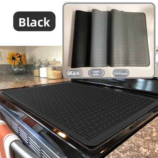 Silicone Stove Top Cover 92x52cm Heat Resistant Electric Cooktop Protector Mat for Kitchen Benchtop and Laundry Black