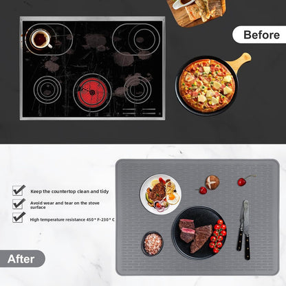 Silicone Stove Top Cover 92x52cm Heat Resistant Electric Cooktop Protector Mat for Kitchen Benchtop and Laundry Dark gray