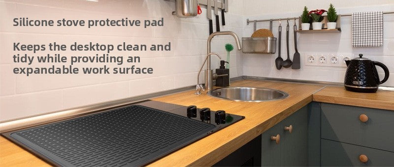 Silicone Stove Top Cover 92x52cm Heat Resistant Electric Cooktop Protector Mat for Kitchen Benchtop and Laundry Dark gray