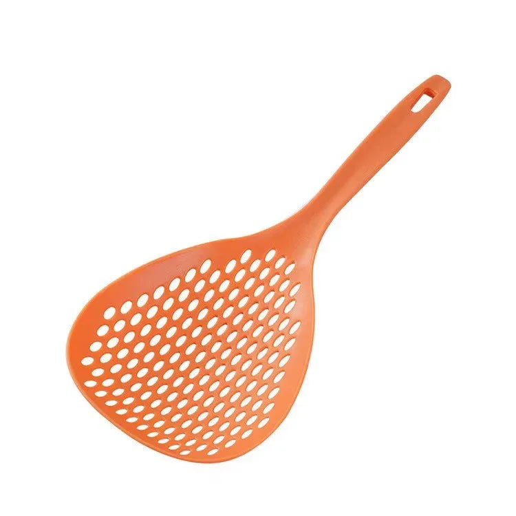 2 Pack Large Skimmer Slotted Spoon Colander Scoop - Long Handle Heat Resistant Food Strainer for Pasta, Noodles & Dumplings - White & Orange - Mekamart Australia