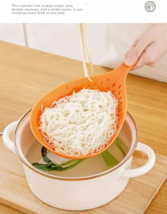 2 Pack Large Skimmer Slotted Spoon Colander Scoop - Long Handle Heat Resistant Food Strainer for Pasta, Noodles & Dumplings - White & Orange - Mekamart Australia