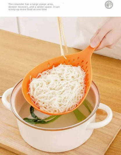 2 Pack Large Skimmer Slotted Spoon Colander Scoop - Long Handle Heat Resistant Food Strainer for Pasta, Noodles & Dumplings - White & Orange - Mekamart Australia