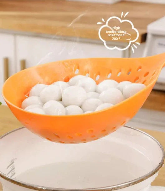 2 Pack Large Skimmer Slotted Spoon Colander Scoop - Long Handle Heat Resistant Food Strainer for Pasta, Noodles & Dumplings - White & Orange - Mekamart Australia