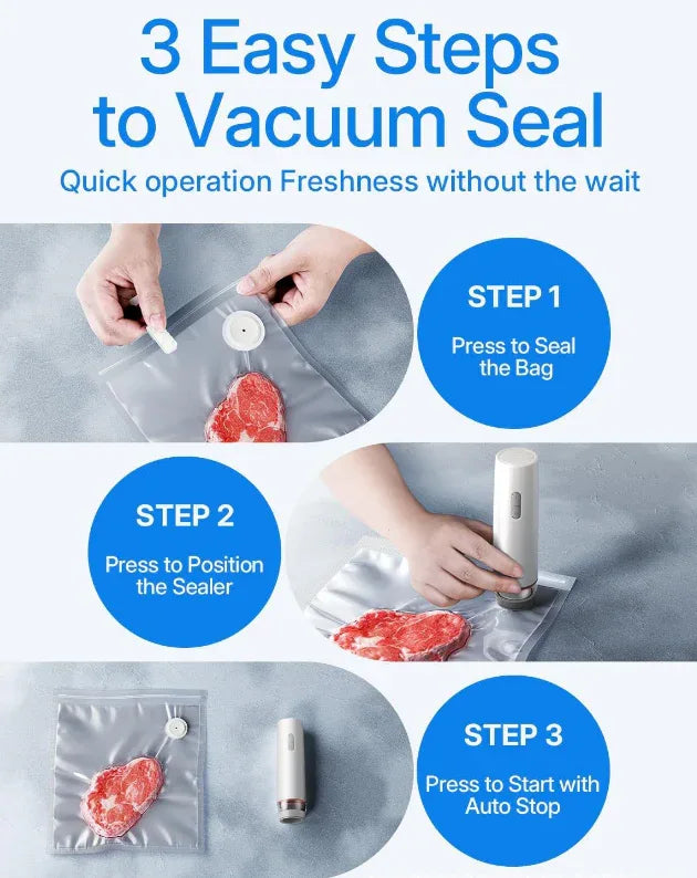 Portable Handheld Vacuum Sealer - Wireless Rechargeable Food Saver Pump - Compact Electric Kitchen Gadget for Meal Prep & Sous Vide - White - Mekamart Australia