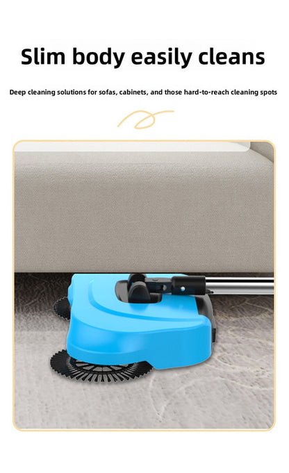 3-in-1 Hand Push Floor Sweeper - Manual Spinning Broom, Dustpan & Mop Combo - Silent Non-Electric Cleaning for Hardwood & Tiles - Lightweight Sky Blue