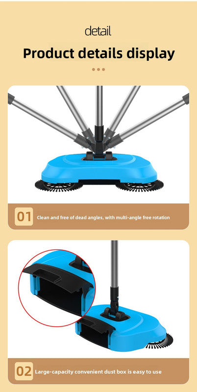 3-in-1 Hand Push Floor Sweeper - Manual Spinning Broom, Dustpan & Mop Combo - Silent Non-Electric Cleaning for Hardwood & Tiles - Vitality Red