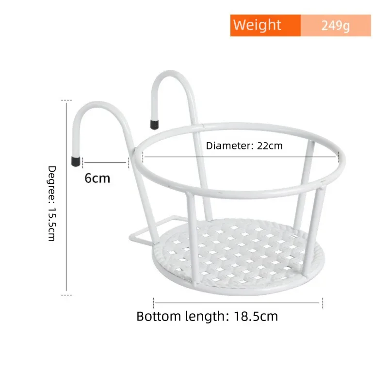 Hanging Flower Pot Holder Metal Balcony Railing Planter Basket Round Iron Rack with Mesh Bottom Fits up to 6cm Rail for Fence & Patio White - Mekamart Australia
