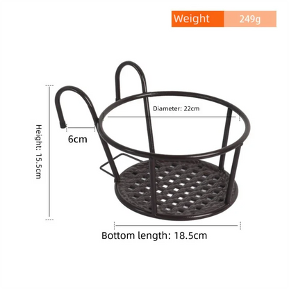 Hanging Flower Pot Holder Metal Balcony Railing Planter Basket Round Iron Rack with Mesh Bottom Fits up to 6cm Rail for Fence & Patio Brown - Mekamart Australia