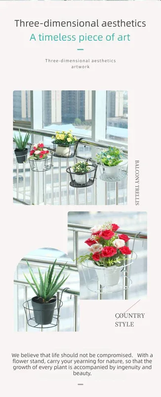 Hanging Flower Pot Holder Metal Balcony Railing Planter Basket Round Iron Rack with Mesh Bottom Fits up to 6cm Rail for Fence & Patio Brown - Mekamart Australia