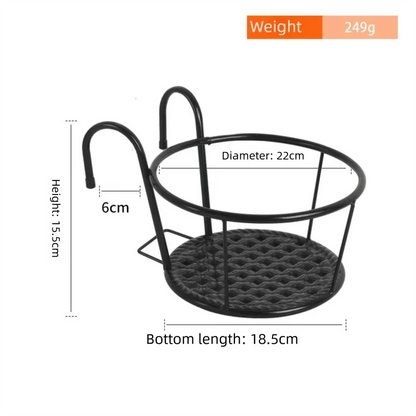 Hanging Flower Pot Holder Metal Balcony Railing Planter Basket Round Iron Rack with Mesh Bottom Fits up to 6cm Rail for Fence & Patio Black - Mekamart Australia