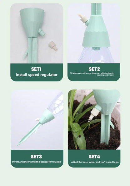 2 PCS Automatic Self-Watering Plant Spikes Adjustable Drip Irrigation System for Indoor Outdoor Garden Pots Holiday Care Green and Pink - Mekamart Australia