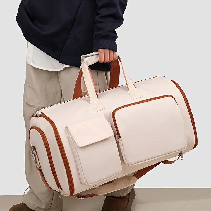 Convertible Travel Garment Bag Large Duffel Suit Carrier with Shoe Compartment & Hidden Backpack Straps Waterproof Light Pink - Mekamart Australia