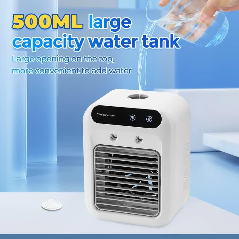 Portable 500ml Large-Capacity Air Cooler Fan - 9-Blade Strong Wind & Wide-Angle Oscillation, Easy Top-Fill Desktop Evaporative Humidifier - Mekamart Australia