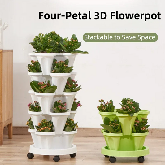 Pink 3-Tier Stackable Strawberry & Vegetable Planter with Mobile Wheel Tray - Space-Saving Vertical Gardening System - Mekamart Australia