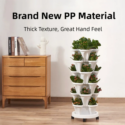 Pink 3-Tier Stackable Strawberry & Vegetable Planter with Mobile Wheel Tray - Space-Saving Vertical Gardening System - Mekamart Australia