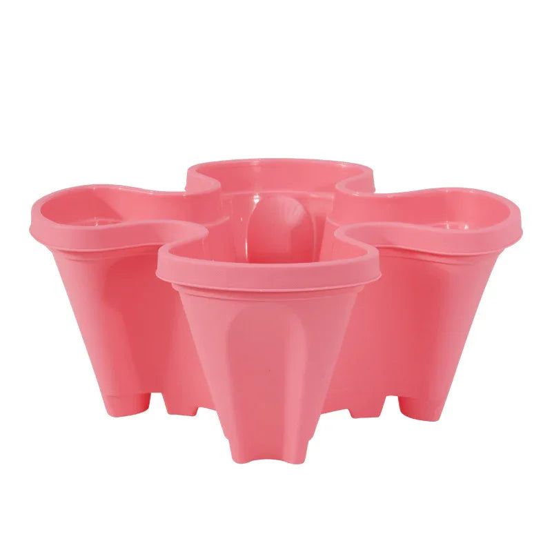 Pink 3-Tier Stackable Strawberry & Vegetable Planter with Mobile Wheel Tray - Space-Saving Vertical Gardening System - Mekamart Australia