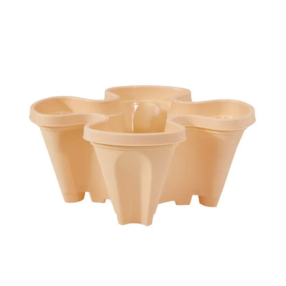 Beige 3-Tier Stackable Strawberry & Vegetable Planter with Mobile Wheel Tray - Space-Saving Vertical Gardening System - Mekamart Australia