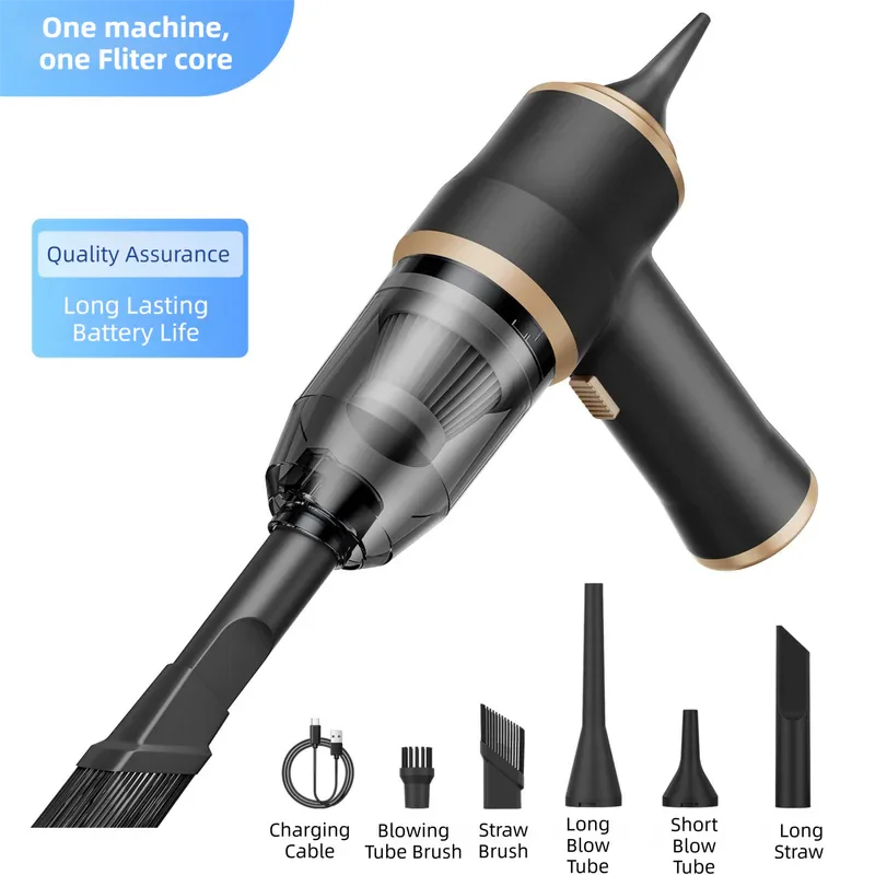 4-in1 Black Wireless Compact Handheld Car Vacuum Cleaner & Air Duster with 5 Nozzles/Brushes- 5300 Pa High Power Blower/Suction Tool for Auto, Home & Office - Mekamart Australia