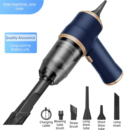 4-in1 Blue Wireless Compact Handheld Car Vacuum Cleaner & Air Duster with 5 Nozzles/Brushes- 5300 Pa High Power Blower/Suction Tool for Auto, Home & Office - Mekamart Australia