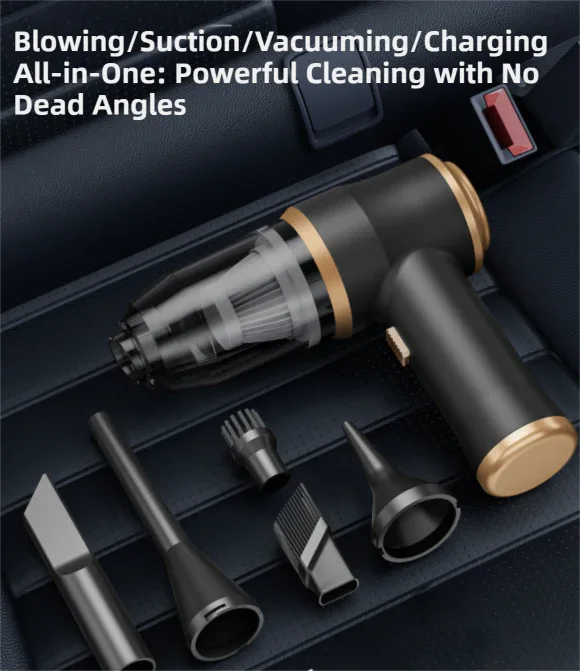 4-in1 Green Wireless Compact Handheld Car Vacuum Cleaner & Air Duster with 5 Nozzles/Brushes- 5300 Pa High Power Blower/Suction Tool for Auto, Home & Office - Mekamart Australia