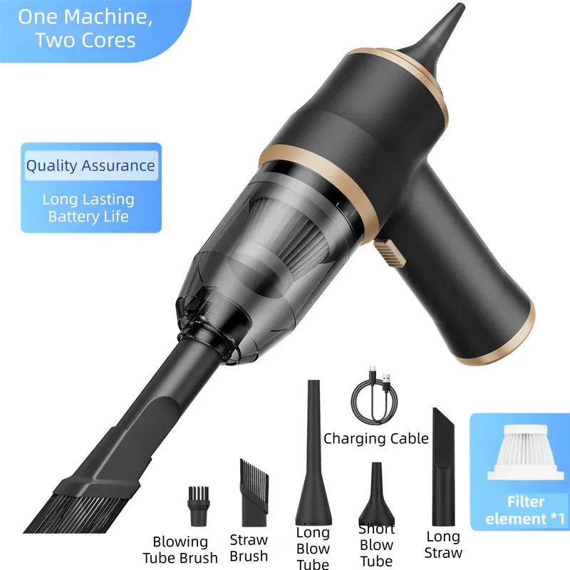 4-in1 Black Wireless Compact Handheld Car Vacuum Cleaner & Air Duster with 5 Nozzles/Brushes- 15000 Pa Ultra-Powerful Blower/Suction Tool for Auto, Home & Office - Mekamart Australia