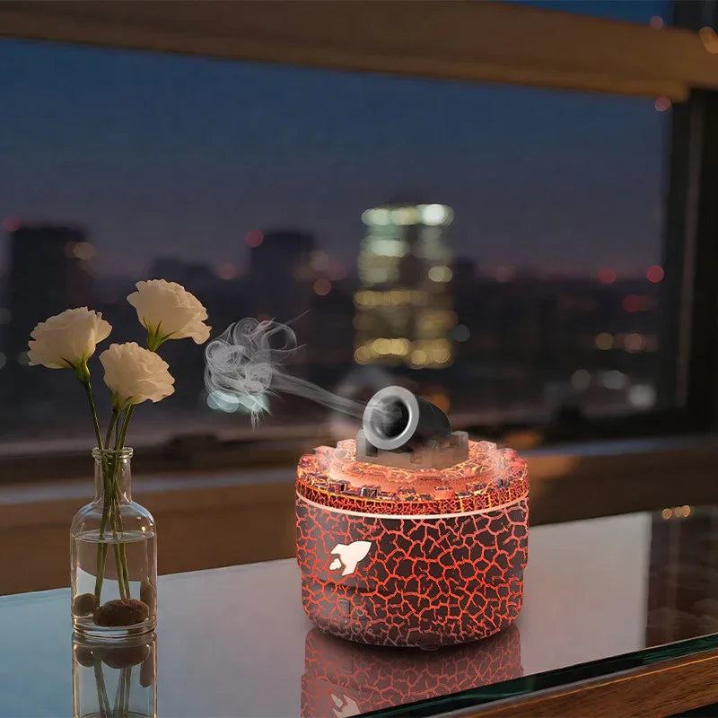 176 Black Simulation Turret Diffuser & Humidifier - Smart Timer Ultrasonic Mister with Volcano Lava Crack Shell and Colorful Light - Mekamart Australia