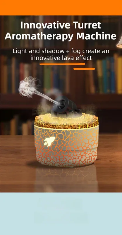 176 Black Simulation Turret Diffuser & Humidifier - Smart Timer Ultrasonic Mister with Volcano Lava Crack Shell and Colorful Light - Mekamart Australia