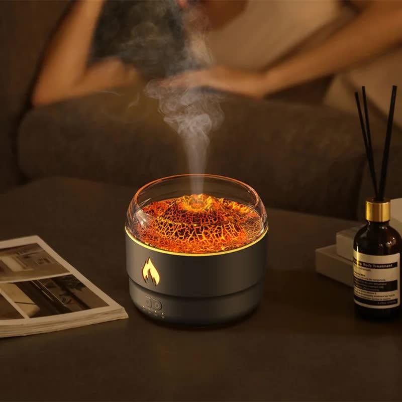 167 Black Simulation Volcano Diffuser & Humidifier - Smart Timer Ultrasonic Mister with Volcano Lava Crack Shell and Colorful Light - Mekamart Australia