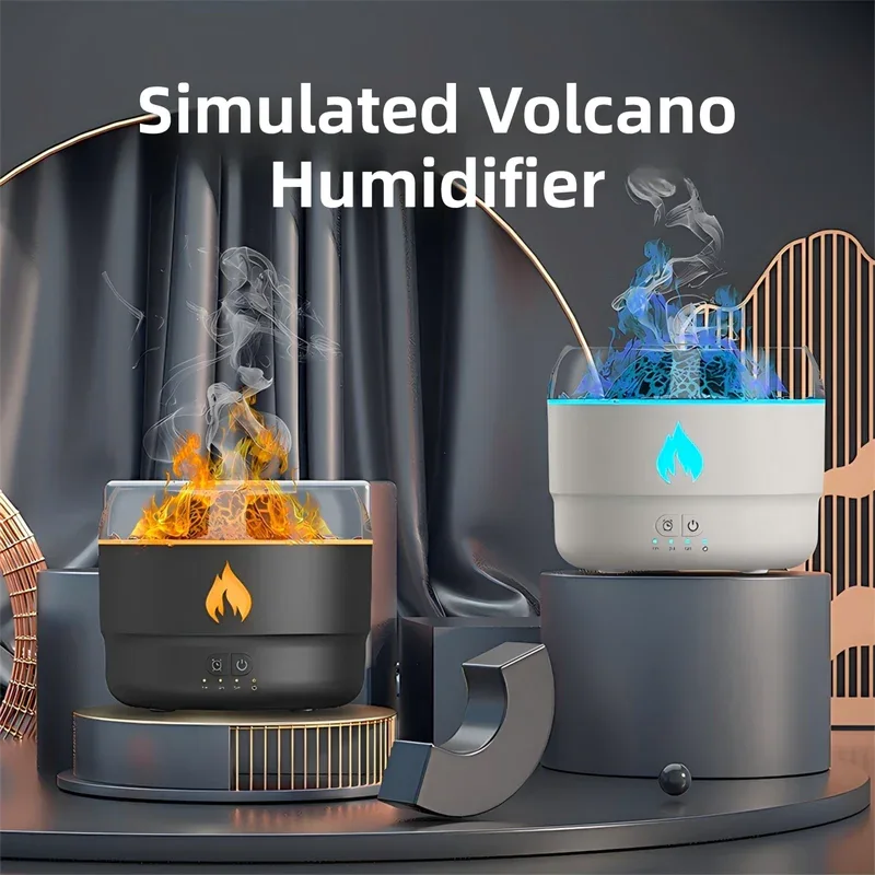 167 Black Simulation Volcano Diffuser & Humidifier - Smart Timer Ultrasonic Mister with Volcano Lava Crack Shell and Colorful Light - Mekamart Australia