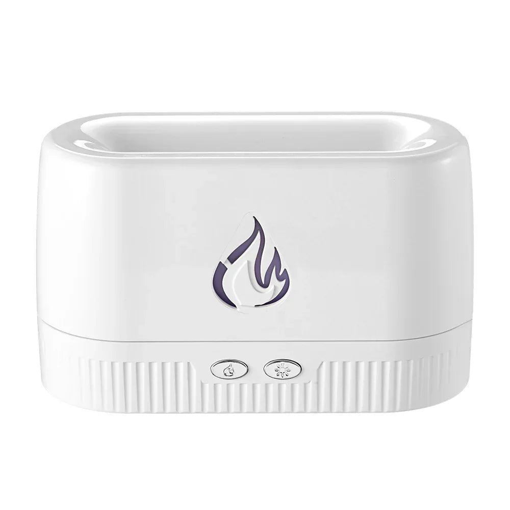 White 3D Simulation Flame Aroma Diffuser & Humidifier - Ultrasonic Desktop Mister with 7-Color LED Light and Automatic Scent Spray (200ML) - Mekamart Australia