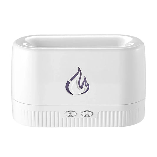White 3D Simulation Flame Aroma Diffuser & Humidifier - Ultrasonic Desktop Mister with 7-Color LED Light and Automatic Scent Spray (200ML) - Mekamart Australia