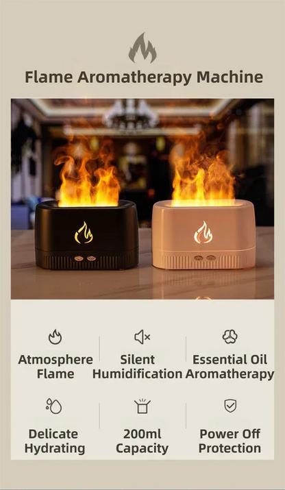 White 3D Simulation Flame Aroma Diffuser & Humidifier - Ultrasonic Desktop Mister with 7-Color LED Light and Automatic Scent Spray (200ML) - Mekamart Australia